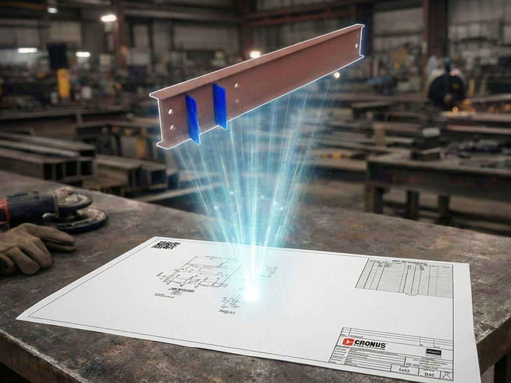 QR code on shop drawing linking to interactive 3D steel model